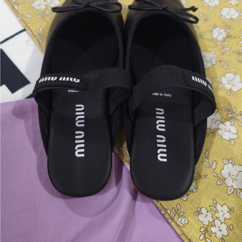 Miu Miu Black Leather Ballet Mules - Picture 6 of 8